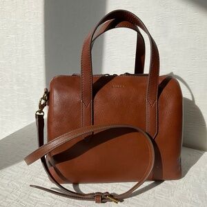 Fossil Sydney Satchel Leather Crossbody in Medium Brown
